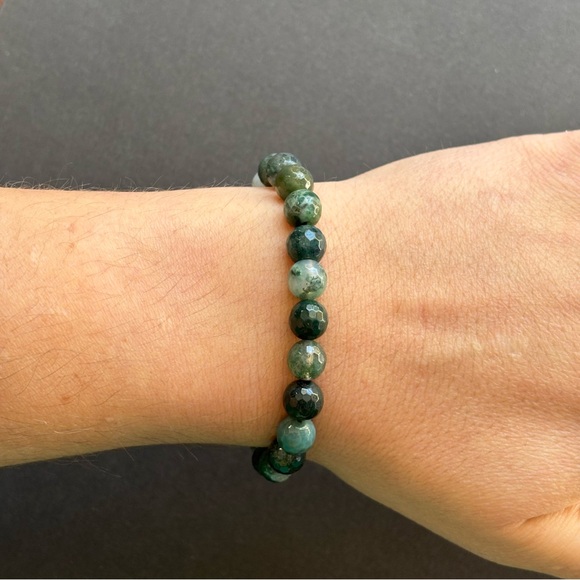 ReMixed Jewelry - Green Moss Agate Faceted Bead Bracelet | Adjustable